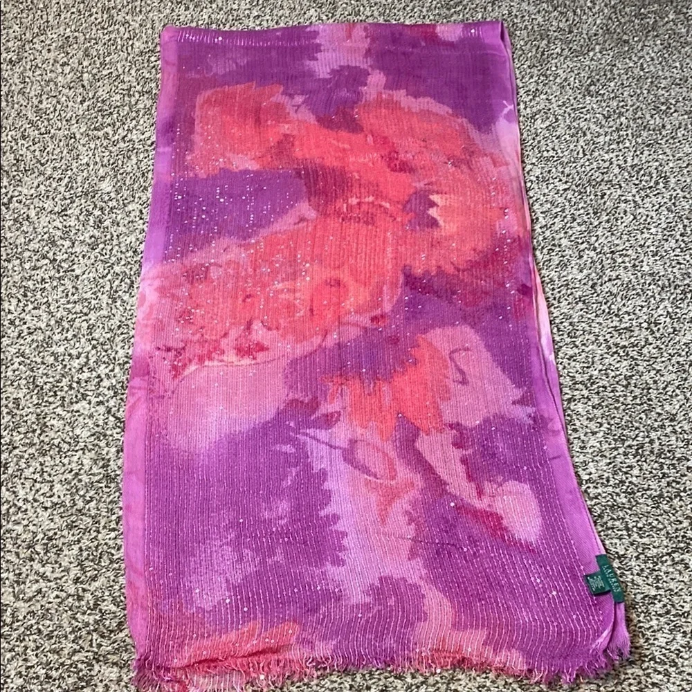 Lauren Ralph Lauren Pink and Purple Floral Watercolor & Sequin Artistic Wrap